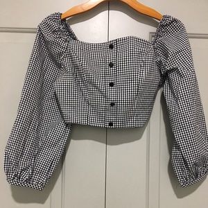 Gingham off the shoulder crop.